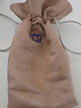 Suede Drawstring Pouch with Crown Logo - Taupe/Camel